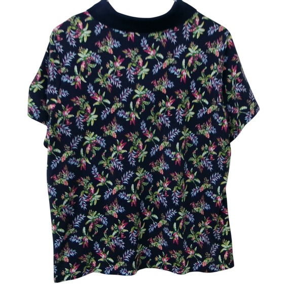 Lands' End Women's Navy Blue Tropical Floral Short Sleeve Polo Shirt 1X 16W-18W - Picture 3 of 3